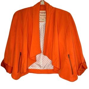 Anthropologie Cartonnier Orange Waterfall Cropped Zip Pocket Cropped Jacket - S